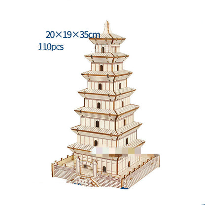 Wood Building Model Puzzles Toy 3d Three-dimensional Puzzle Board