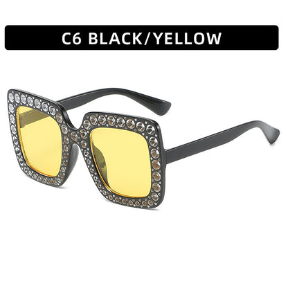 Large Square Frame With Rhinestones Sunglasses Personality Street Style Fashion Glasses Summer