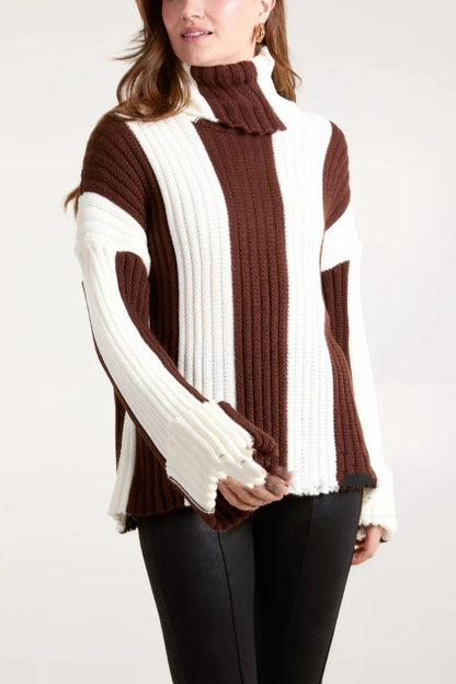 Women's Patchwork Turtleneck Long-sleeved Sweater