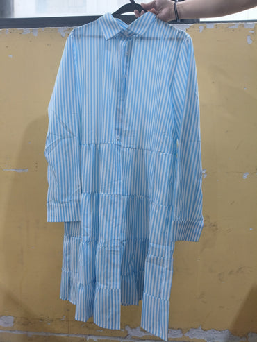 Ins Striped Long-sleeved Shirt Dress Fashion Lapel Button Dresses For Women