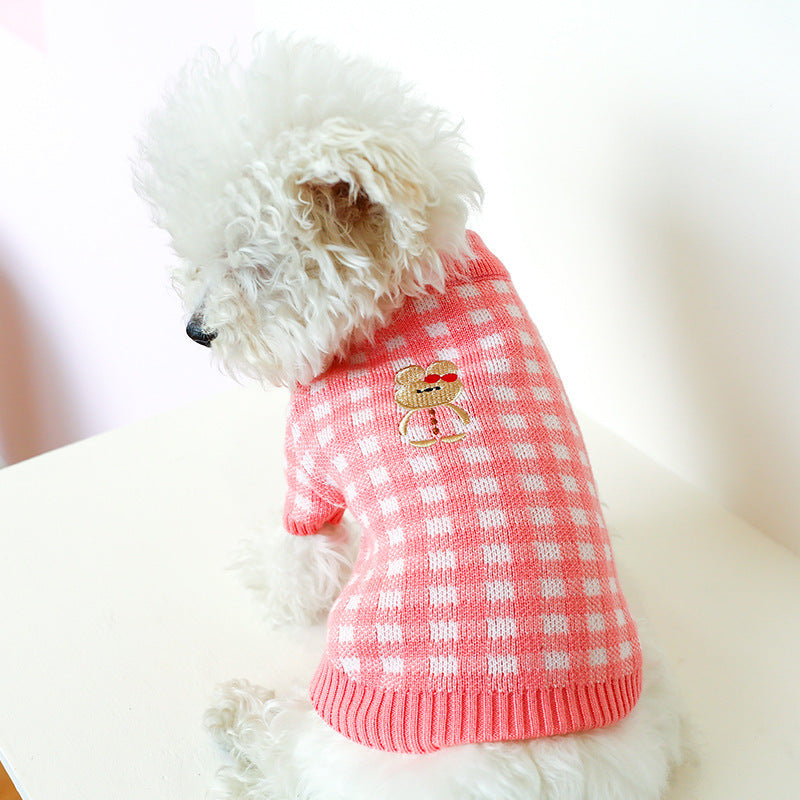 Bowknot Dog Clothes Cat Costume Hollow Knit Dog Sweater