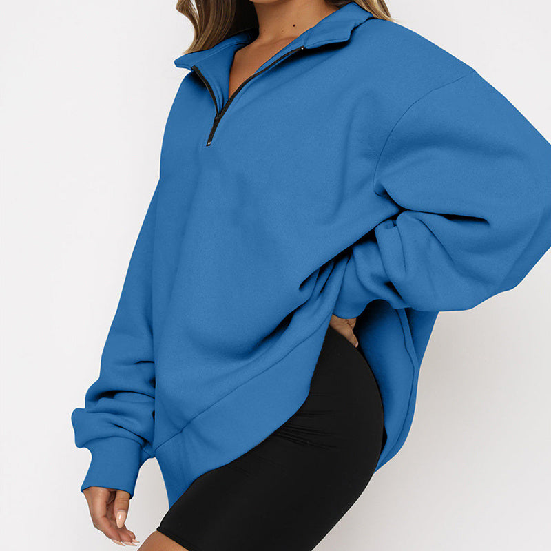 Dam sweatshirts Zip turndown krage Lösa Casual Tops Kläder