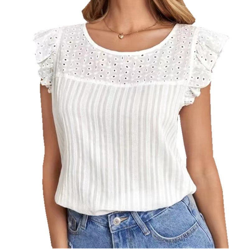 Women's Patchwork Sleeveless Ruffled T-shirt