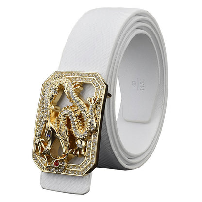 Men's Faucet Belt White Golden Smooth Buckle - Luxurious Flow