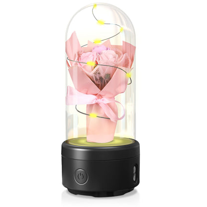 Bouquet créatif 2 en 1 avec lumière LED et haut-parleur Bluetooth, cadeau de fête des mères, veilleuse lumineuse Rose, ornement dans un couvercle en verre