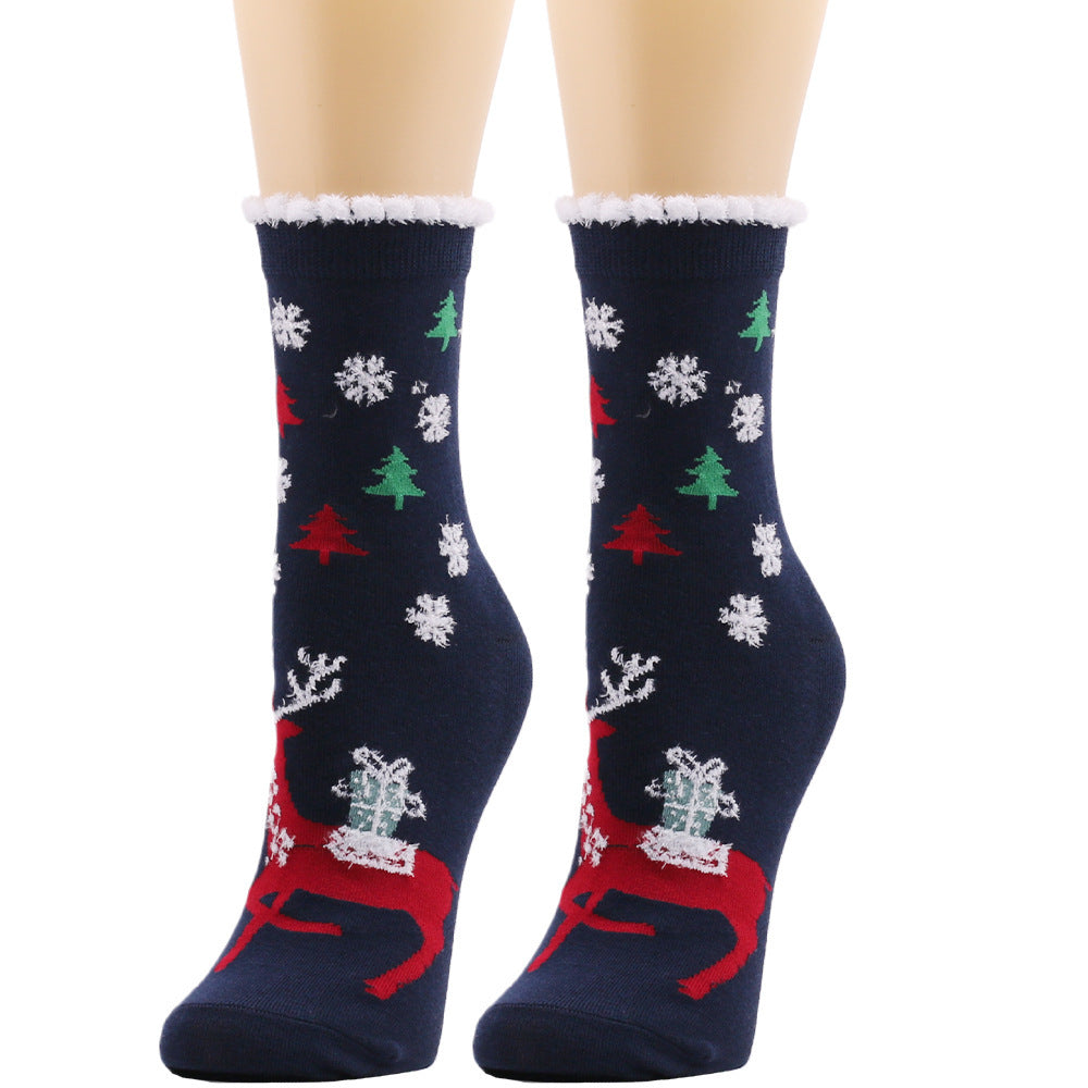 Nouvelles chaussettes européennes et américaines chaussettes de Noël chaussettes en peluche d'automne et d'hiver pour femmes chaussettes de Noël chaussettes pour femmes chaussettes mi-mollet chaussettes de Noël transfrontalières