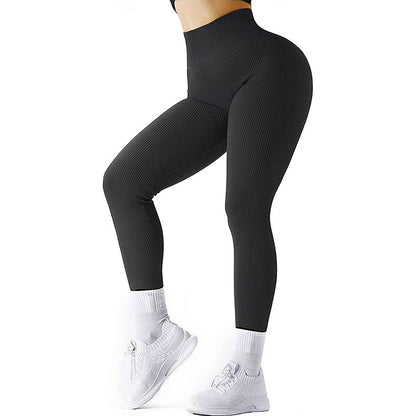 Sömlösa leggings med hög midja Trådade stickade fitnessbyxor Solida bantning för kvinnor Sport Yogabyxor Elastiska löpar-sportleggings