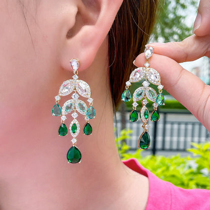 Industries Color Water Drop Zircon Tassel Earrings