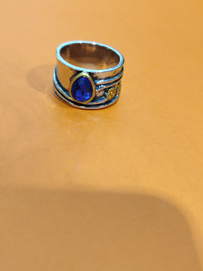 Aquamarine Ring  Water Drop Two-tone Alloy