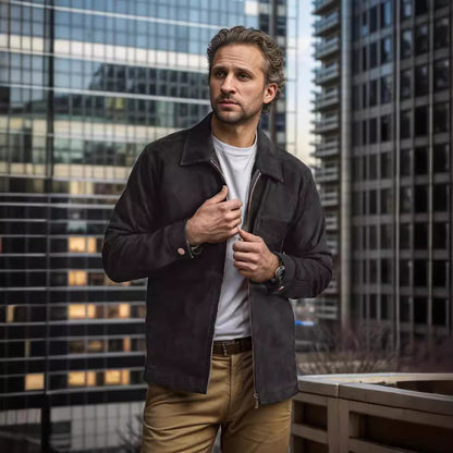 Simple Men's Suede Fabric Jacket Solid Color Fashion City