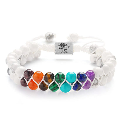 Modesmycken 6mm 7 Chakra Stenpärla Yoga Meditation Armband Läkande Kristall Dubbelskikt Naturlig Ädelsten Pärlstav Ångest Armband För Kvinnor