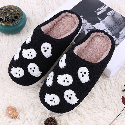 Halloween Funny Spider Ghost Scary Flat Indoor House Shoes For Women Men Soft Plush Cozy Horror Halloween Gifts