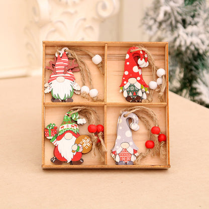 12 PCs Faceless Old Man Christmas Wooden Pendant Boxed Christmas Tree