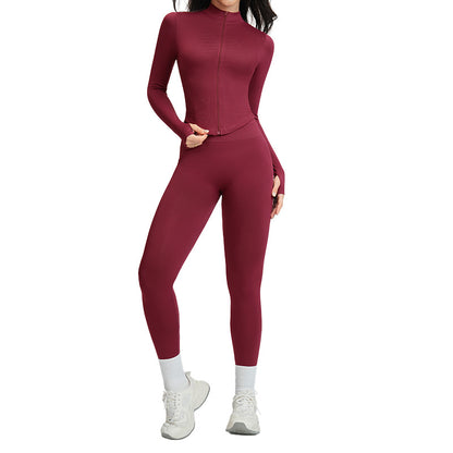 Seamless I-shaped Back-enhancing Workout Set For Women With Ribbed Waist-cinching Design