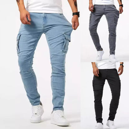 Man's Casual Cargo Pants Stylish Tide Brand Stretch Pants Spring Summer Grey Brand New Fit Straight Lightweight Jeans