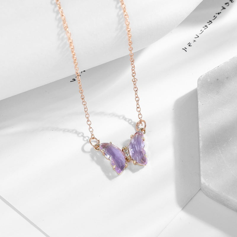 Collier papillon en cristal de verre fantaisie fille