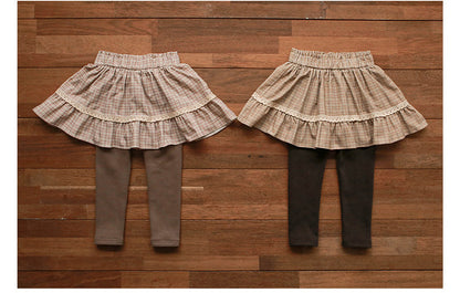 Korean Girl Cute Plaid Padded Plus Velvet Skirt Pants