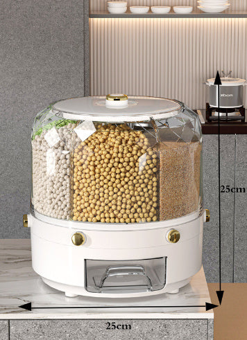 Large Food Storage Container 360 Rotating Rice Barrels Sealed Cereal Dispenser Rice Tank Grain Box Kitchen Storage Container