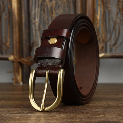 Men's 3.3CM Wide Copper Buckle Trendy Fashion Retro Belt - Bold Presence