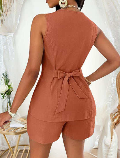 European And American Ladies Fashion Comfort And Casual Open Chest Lace-up Short-sleeved Shirt