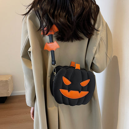 Sacs d'halloween sac à bandoulière dessin animé citrouille drôle avec chauve-souris, sac créatif personnalisé pour femme