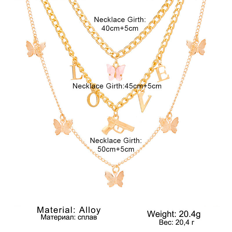 Chaîne papillon collier femmes multicouche pendentif collier ensemble femmes