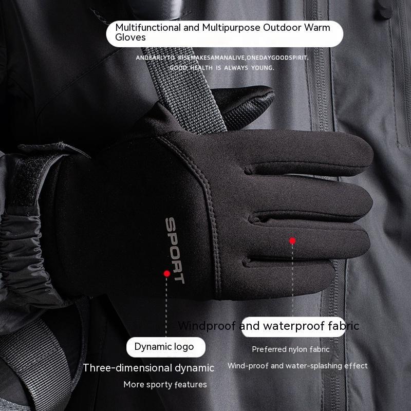 Outdoor Waterproof Autumn And Winter Fleece-lined Thermal Touch Screen Gloves