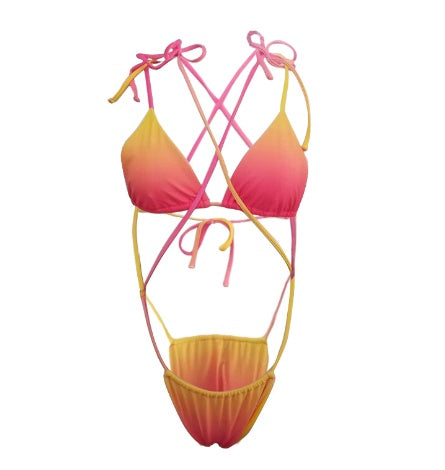 Bikini Tie Rope Gradient Color Bikini Baddräkt Kvinnlig Split Badkläder