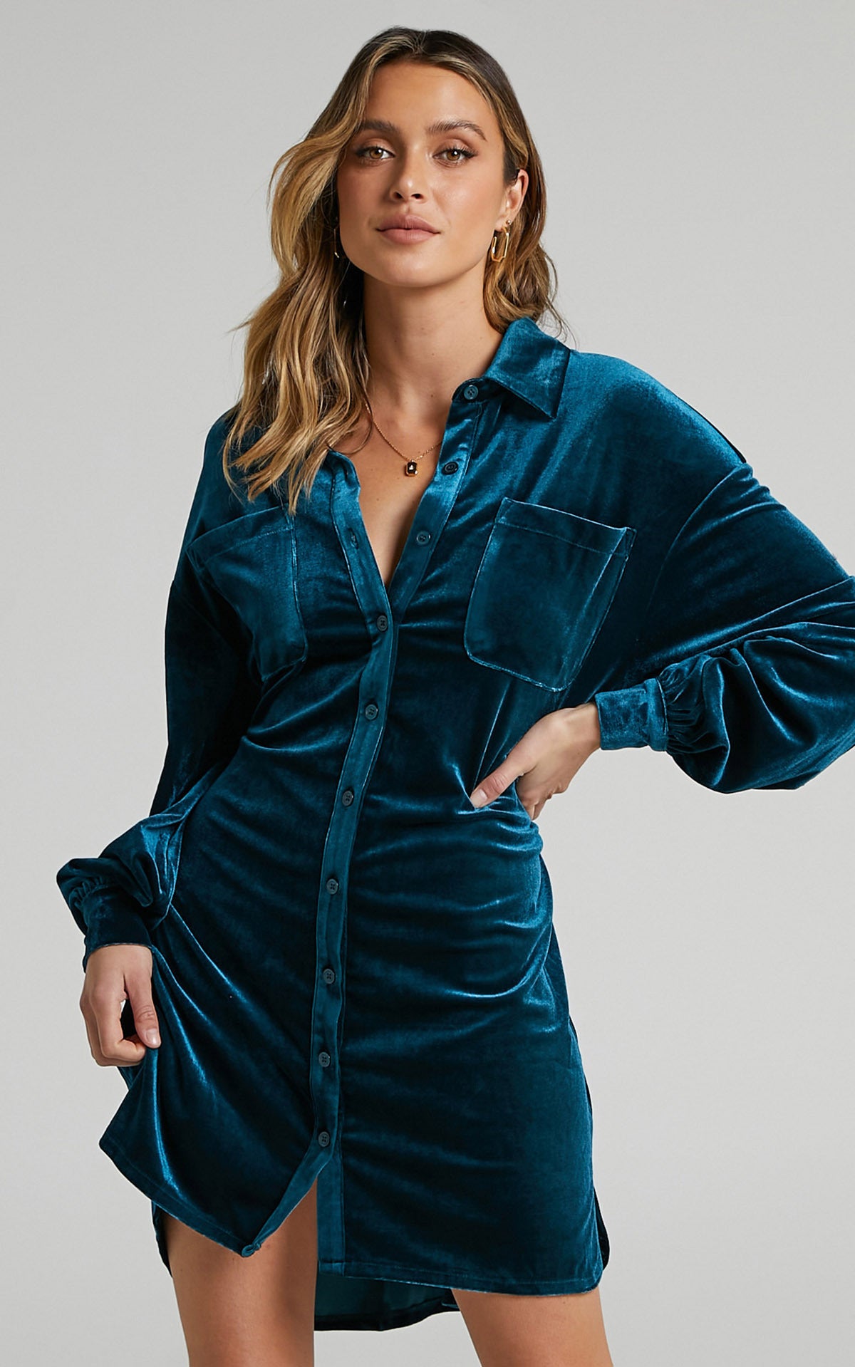 New Long Shirt Hot Sale Women's Gold Velvet Dress