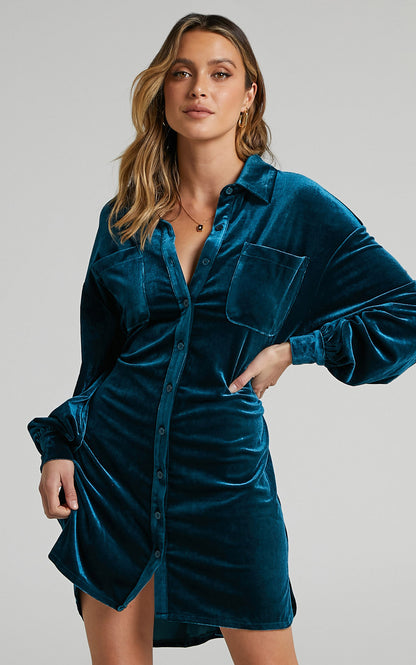 New Long Shirt Hot Sale Women's Gold Velvet Dress