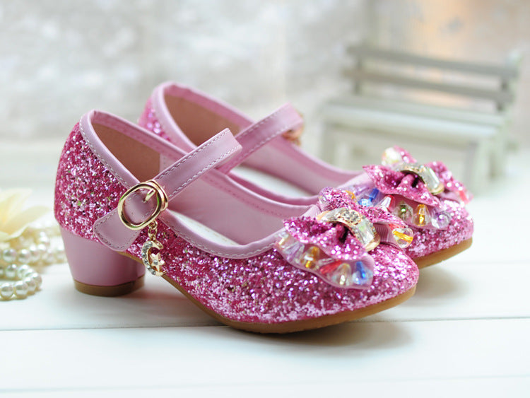 Chaussures à talons hauts pour filles, chaussures de princesse en cristal pour enfants moyens et grands