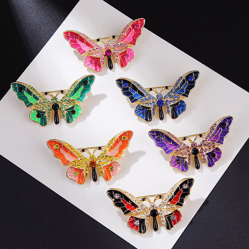 Broche papillon en alliage de cristaux colorés pour femmes, élégante, Simple et polyvalente