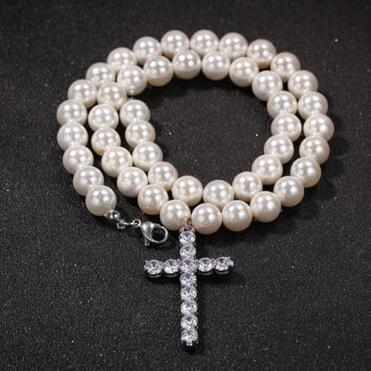 Simple Cross 8-10mm Pearl Necklace Trendy Accessories For Men And Women