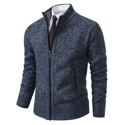Men's Solid Color Stand Collar Cardigan Sweaters Coat