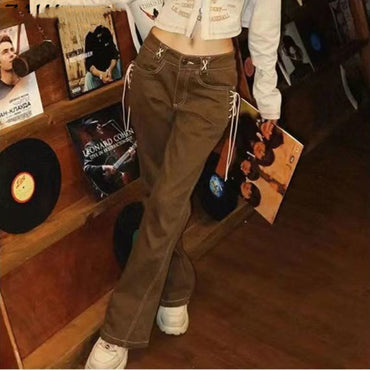 Retro American Low-waisted Tight Micro-flared Pants Girl