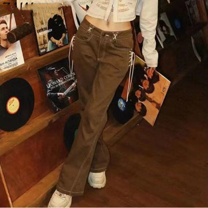 Retro American Low-waisted Tight Micro-flared Pants Girl