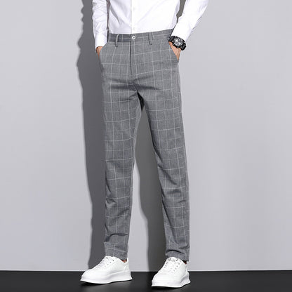 Casual Pants Men's Simple Plaid Slim Fit Straight-leg Trousers
