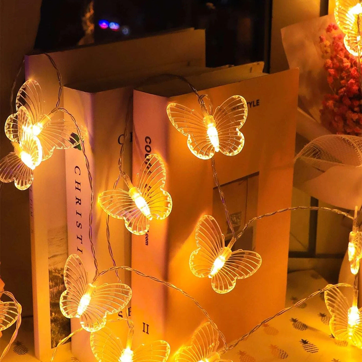 Guirlande lumineuse de décoration de noël papillon, 3 mètres, 20 lumières