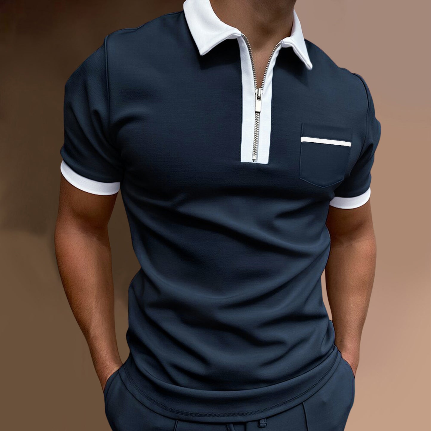 Men's Lapel Fashion Slim Pocket Men's T-Shirt POLO Shirt