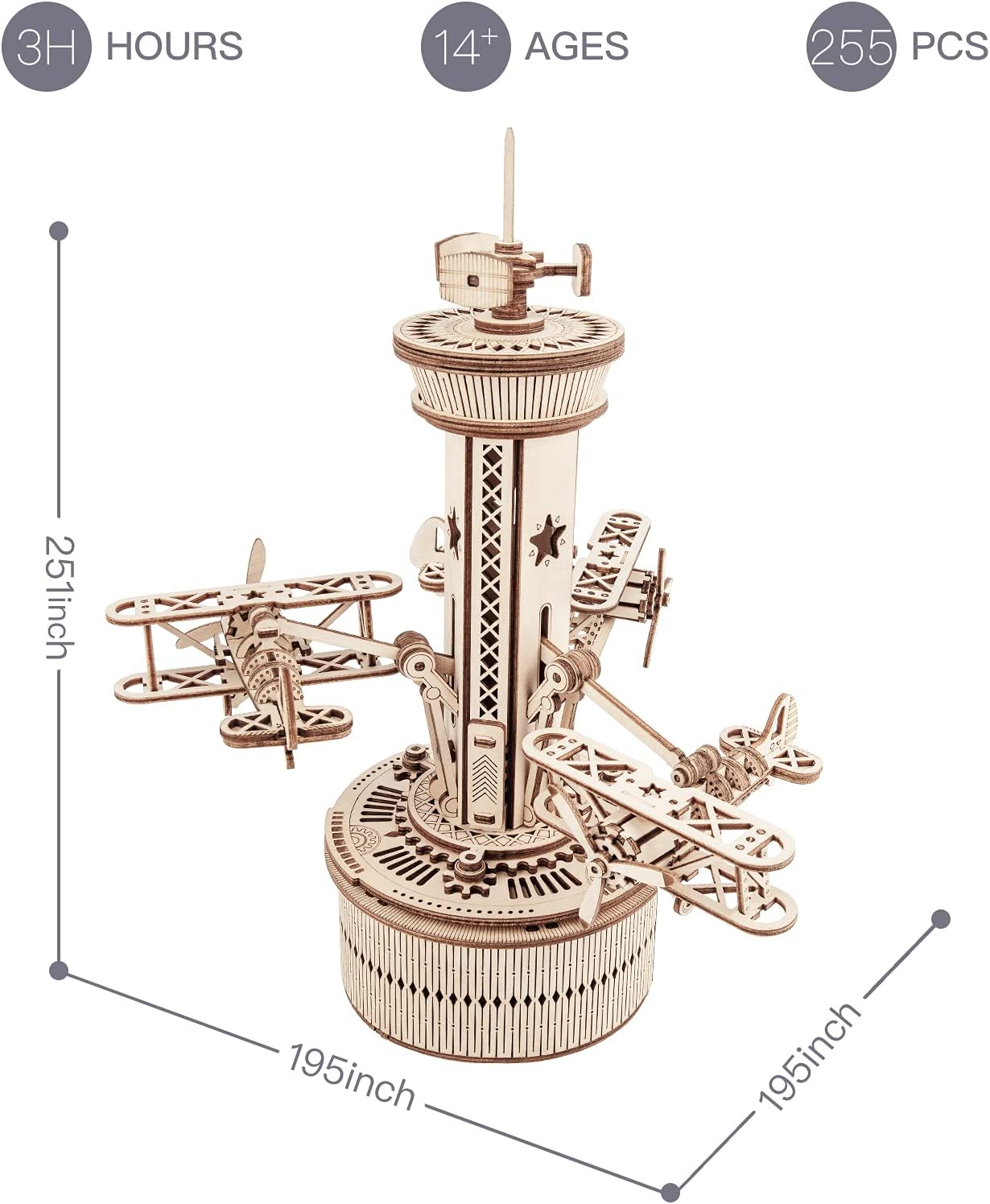 Robotime Rokr Puzzles 3D en bois pour adultes Kit de modèle de boîte à musique à monter soi-même Kit de construction à monter soi-même Tour de contrôle d'avion