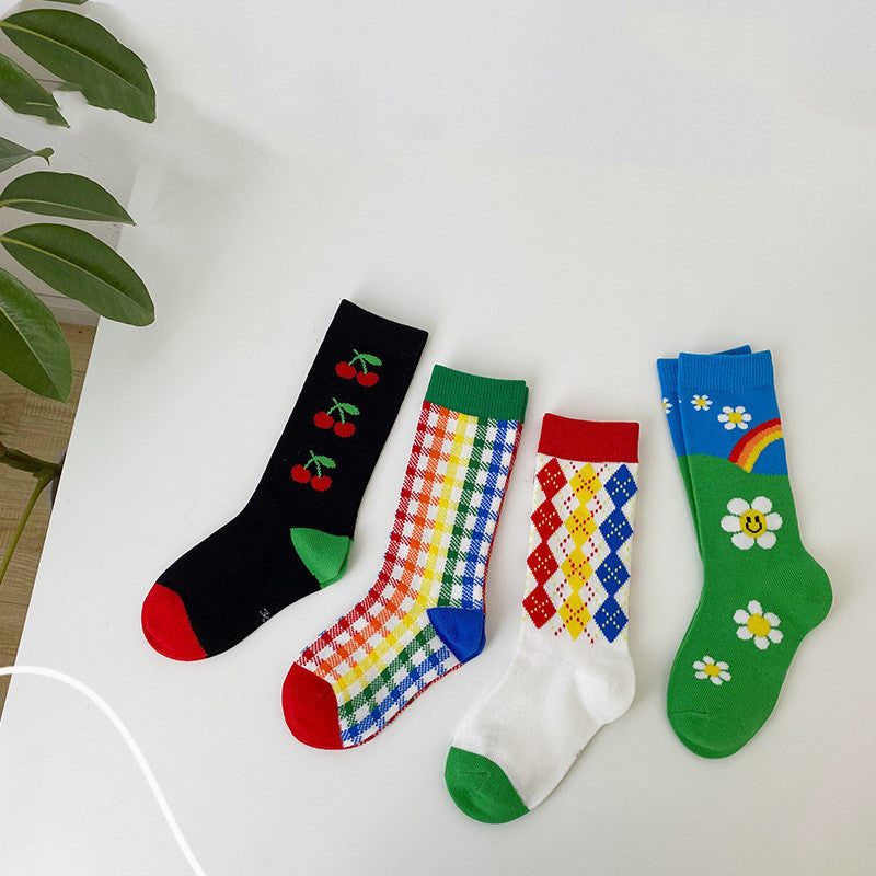 Striped Rainbow Plaid Children's Socks Cotton Children's Tube Socks