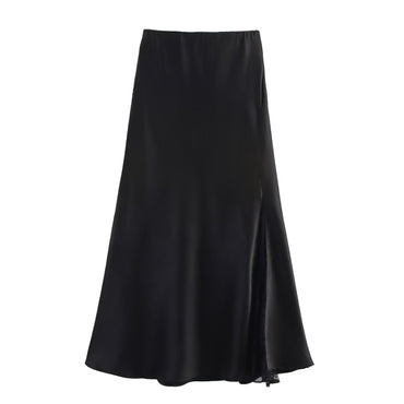 Professional One-Side Lace Satin Fishtail Skirt - Polyester High-Waisted (4 Colors, M-XL, College Style)