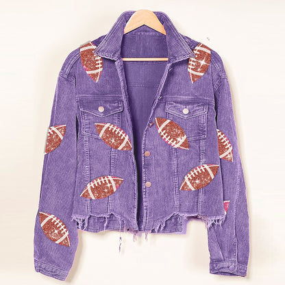 Veste en velours côtelé à la mode, veste de Baseball imprimée Rugby, hauts d'automne et d'hiver pour femmes
