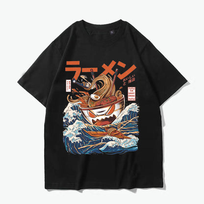 Japansk retro-T-shirt i Harajuku-stil med kort ärm för män, lösa axelärmar för ungdomar