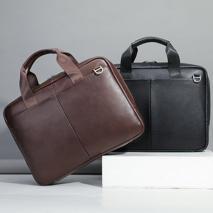 Porte-documents en cuir véritable de grande capacité pour hommes, sac de rangement horizontal en cuir de vache à première couche pour ordinateur