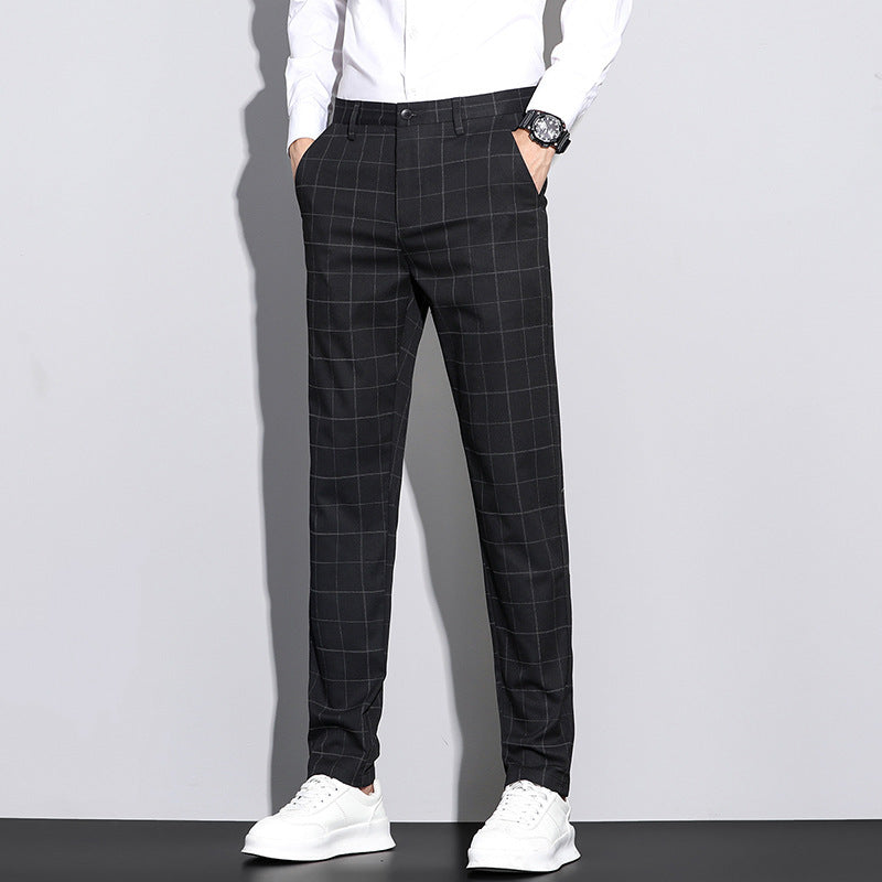 Casual Pants Men's Simple Plaid Slim Fit Straight-leg Trousers