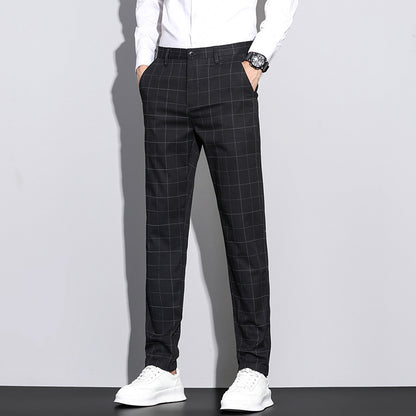Casual Pants Men's Simple Plaid Slim Fit Straight-leg Trousers