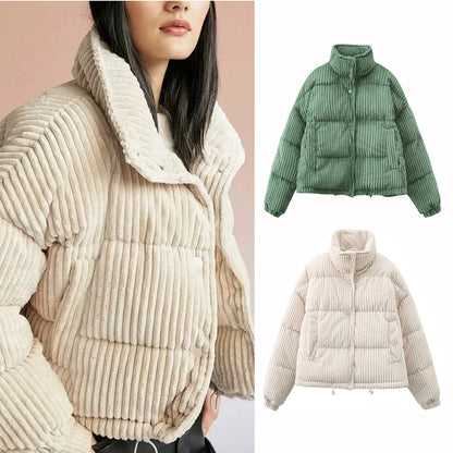 Manteau chaud en velours côtelé, manteau court et ample en coton
