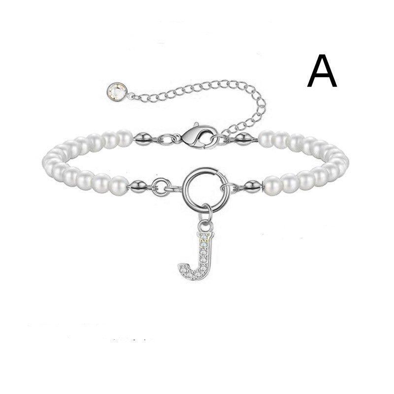 2024 Nytt Mode Toggle Lock Initial Armband Kvinnor AZ Bokstav Hänge 6mm Pärlarmband För Kvinnor Smycken Gåva