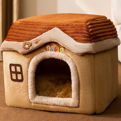 Maison pliable pour chien et chat, lit d'hiver pour chien, niche de sommeil, nid amovible, grotte chaude et fermée, canapé, fournitures pour animaux de compagnie